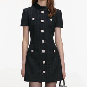self-portrait Black Boucle Collared Mini Dress